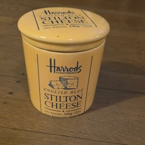 Harrods English Blue Stilton Cheese Ceramic Jar/ Crock. Vintage